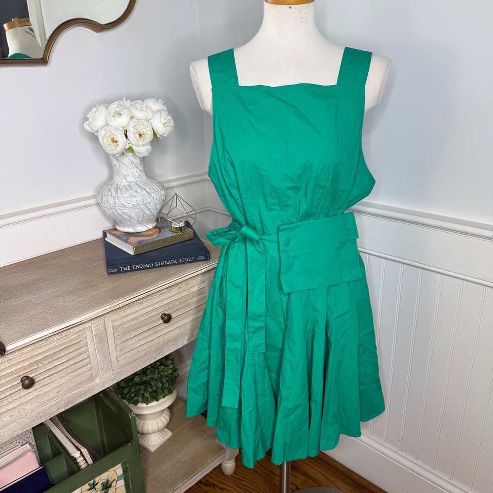 Banana Republic Green Cotton V-Back Apron Dress Tall Large